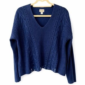 Converse One Star Cable Knit V-Neck Sweater Blue Women’s Medium